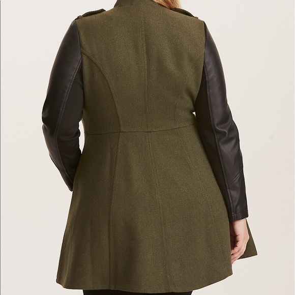 Olive Mixed Media Military Coat - Picture 3 of 7